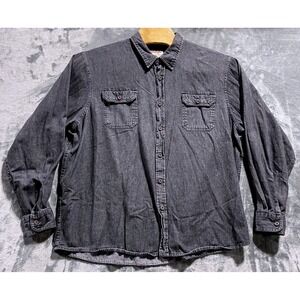 Wrangler Authentics Men's Gray Denim Button Down Long Sleeve Shirt 2XL